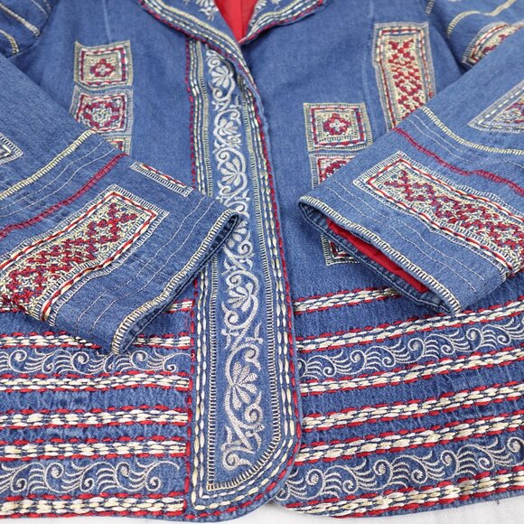 Coldwater Creek Embroidered Jean Jacket Women's 1X Boho Stitched Denim - Picture 5 of 13